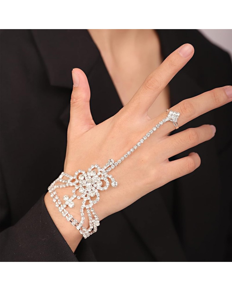 Dainty Rhinestone Crystal Hand Chain Slave Harness Bracelet Finger Chain Bangle Bracelet Silver Gold Hand Chain Ring Link Bra...