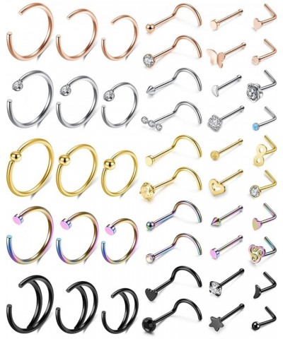 20G Nose Rings Set L Shaped Nose Studs Nose Screw Hypoallergenic Tragus Cartilage Nose Ring Hoop Stainless Steel Nose Piercin...