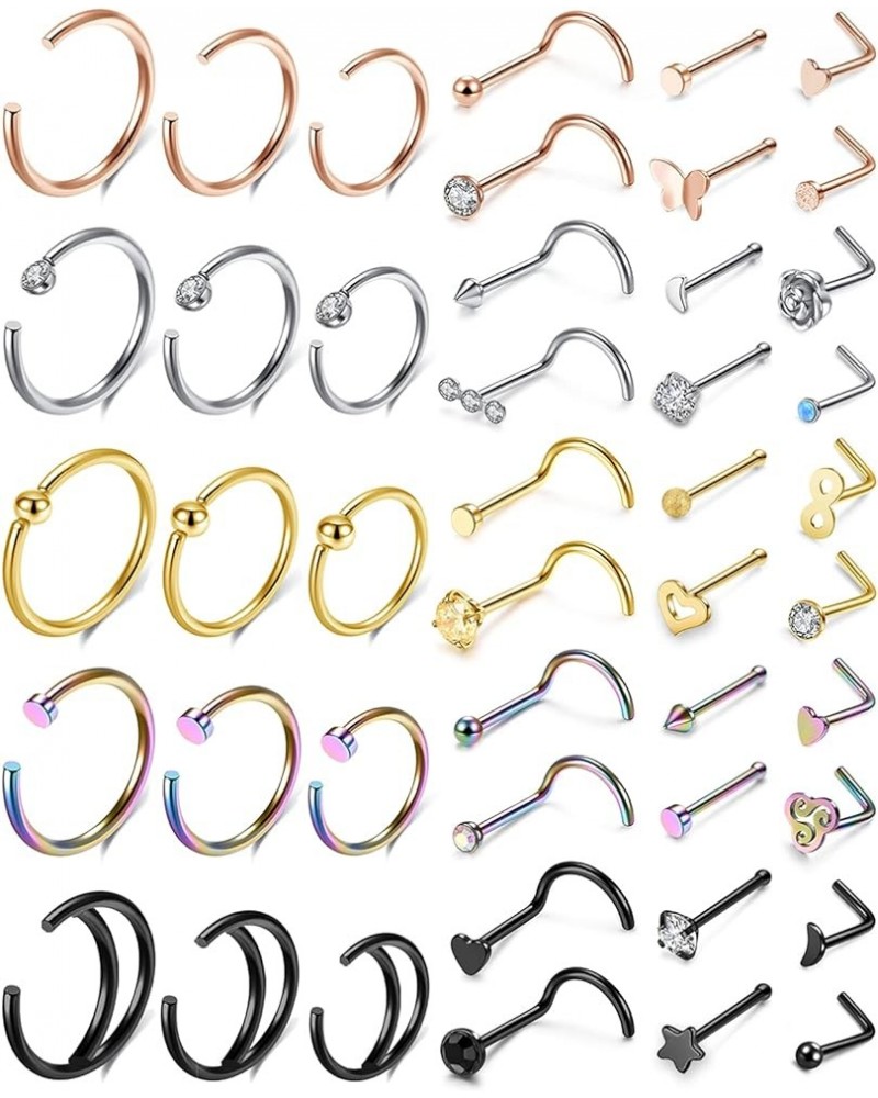 20G Nose Rings Set L Shaped Nose Studs Nose Screw Hypoallergenic Tragus Cartilage Nose Ring Hoop Stainless Steel Nose Piercin...