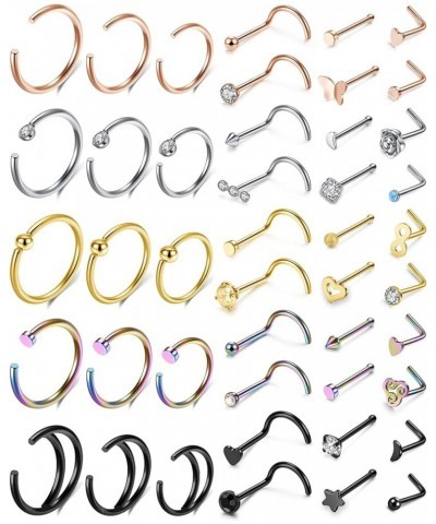 20G Nose Rings Set L Shaped Nose Studs Nose Screw Hypoallergenic Tragus Cartilage Nose Ring Hoop Stainless Steel Nose Piercin...