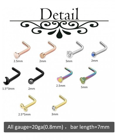 20G Nose Rings Set L Shaped Nose Studs Nose Screw Hypoallergenic Tragus Cartilage Nose Ring Hoop Stainless Steel Nose Piercin...