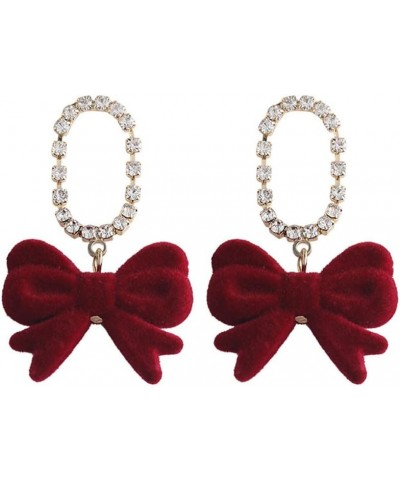 Bow Dangle Earrings Geometric Zircon Velvet Bowknot Dangle Drop Earrings for Women Girls Christmas Jewelry Red $7.50 Earrings