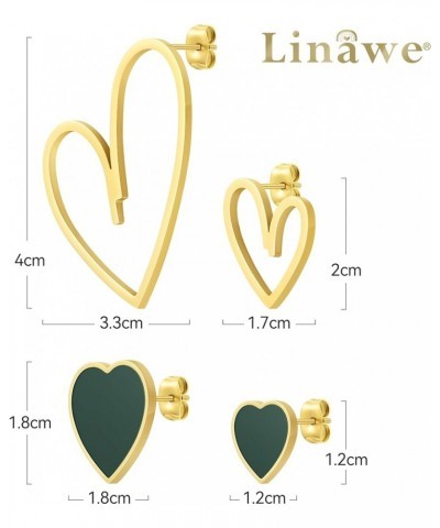 4 Pcs Heart Stud Mismatched Earrings Set for Women Girls, Hypoallergenic Stainless Steel Gold/Silver/Rose Gold Cartilage Trag...