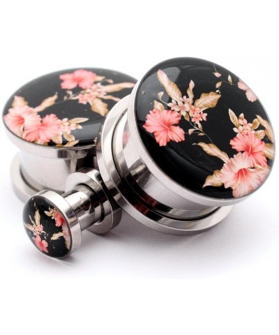 Screw on Plugs - Vintage Floral Style 5 Picture Plugs - Sold As a Pair 6g (4mm) $9.73 Body Jewelry