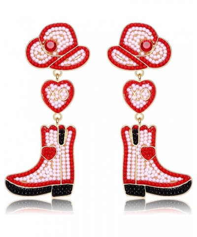 Beaded Cowboy Earrings Sparkly Rhinestone Bead Boots Hat Dangle Earrings for Women Girls Fun Western Country Cowgirl Let's Go...