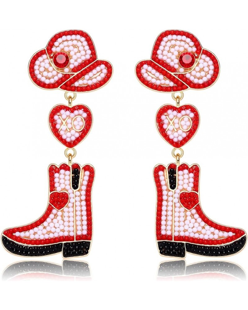 Beaded Cowboy Earrings Sparkly Rhinestone Bead Boots Hat Dangle Earrings for Women Girls Fun Western Country Cowgirl Let's Go...