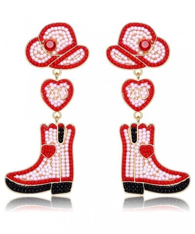 Beaded Cowboy Earrings Sparkly Rhinestone Bead Boots Hat Dangle Earrings for Women Girls Fun Western Country Cowgirl Let's Go...