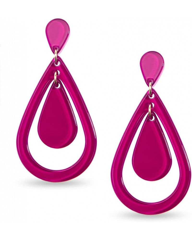 Acrylic Resin Teardrop Cutout Earrings for Women Hot Pink $13.05 Earrings