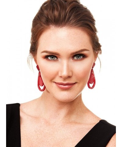 Acrylic Resin Teardrop Cutout Earrings for Women Hot Pink $13.05 Earrings