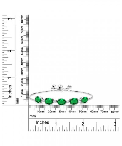 925 Sterling Silver Green Simulated Emerald and Lab Grown Diamond Adjustable Tennis Bracelet For Women (4.01 Ct Oval Center S...