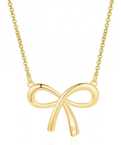 Gold Bow Necklace with Initial A-Z, 14K Gold Bow Tie Chain Jewelry for Women Girls N $8.99 Necklaces