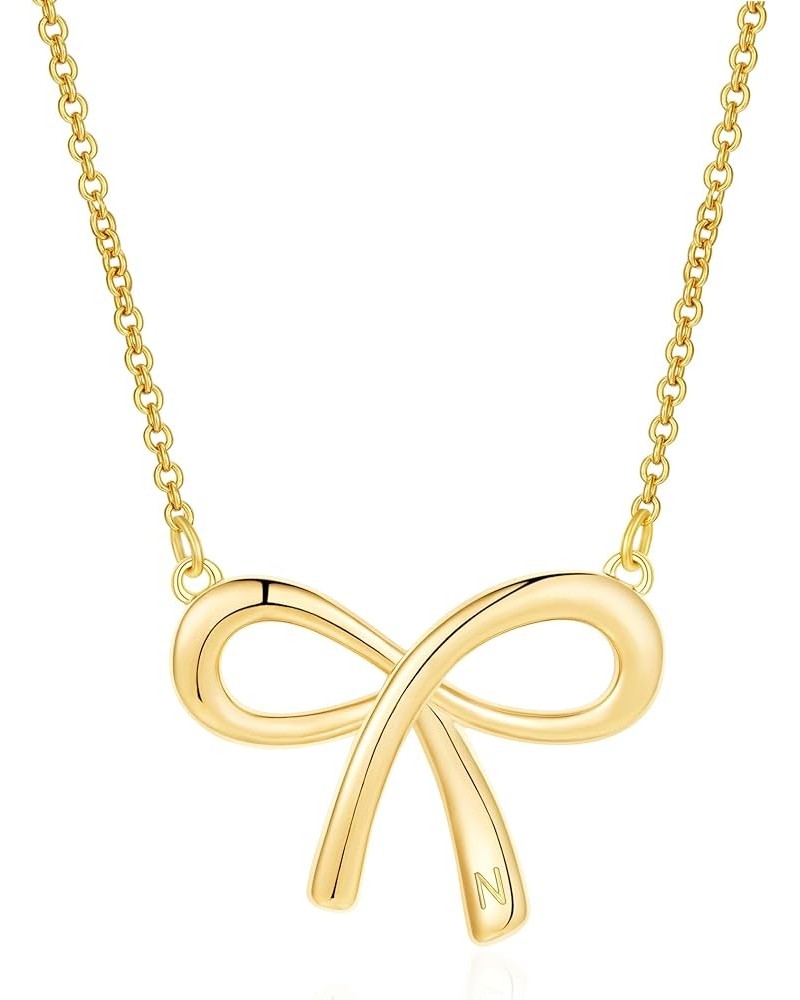 Gold Bow Necklace with Initial A-Z, 14K Gold Bow Tie Chain Jewelry for Women Girls N $8.99 Necklaces