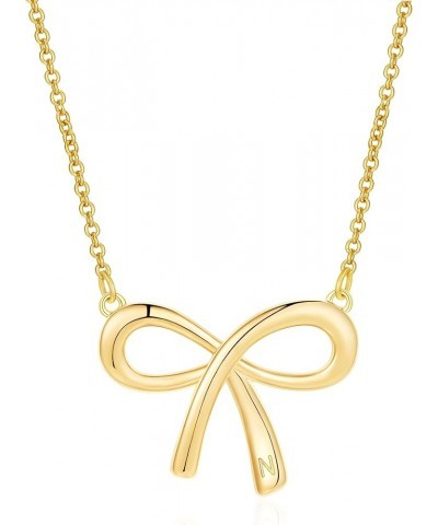 Gold Bow Necklace with Initial A-Z, 14K Gold Bow Tie Chain Jewelry for Women Girls N $8.99 Necklaces