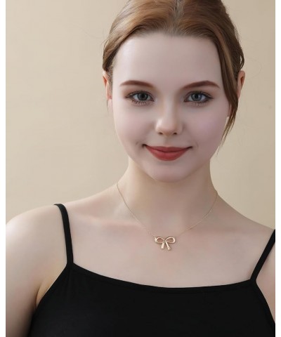 Gold Bow Necklace with Initial A-Z, 14K Gold Bow Tie Chain Jewelry for Women Girls N $8.99 Necklaces