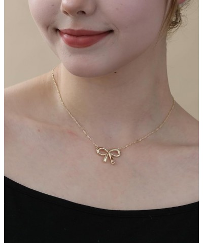 Gold Bow Necklace with Initial A-Z, 14K Gold Bow Tie Chain Jewelry for Women Girls N $8.99 Necklaces