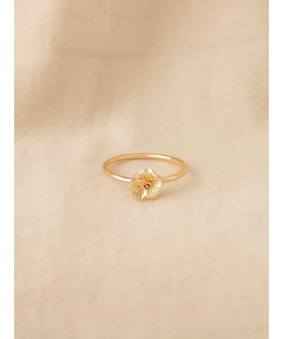 Gold Birth Flower Ring for Women 12 Months 14K Gold Plated Minimalist Stack Thin Band Finger Jewelry Size 6-8 August- Poppy $...