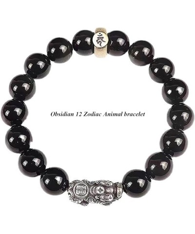 Feng Shui Black Obsidian Bracelet, Pi Yao Wealth Bracelet 12 Zodiac Animal Charm Bracelet Reiki Crystal Bracelet Spiritual Ch...