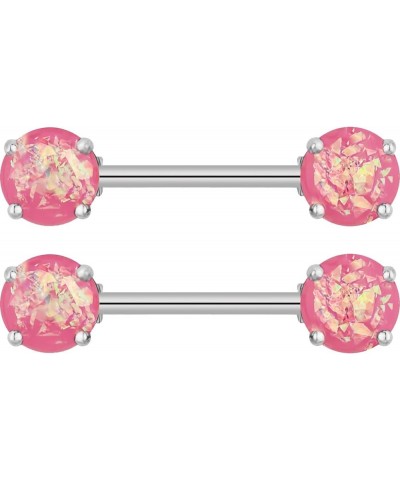 14G Set of Surgical Steel Simulated Opal Glitter Gemstone Nipple Ring Barbells Pink $12.87 Body Jewelry