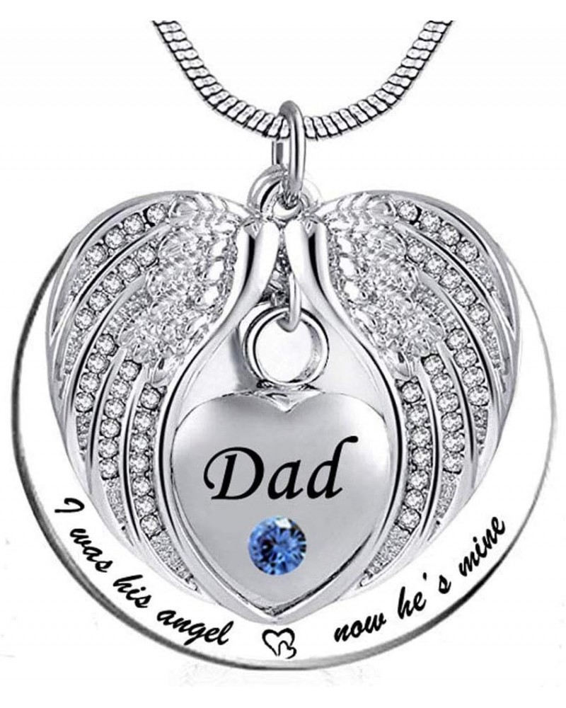 Dad Angel Wing Urn Necklace for Ashes Mom Dad Grandma Cremation Jewelry Keepsake Memorial Pendant, I was His/Her Angel Now He...