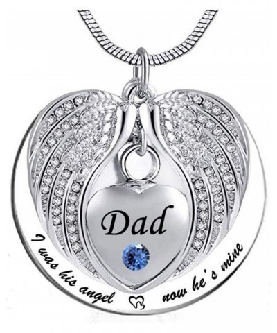 Dad Angel Wing Urn Necklace for Ashes Mom Dad Grandma Cremation Jewelry Keepsake Memorial Pendant, I was His/Her Angel Now He...