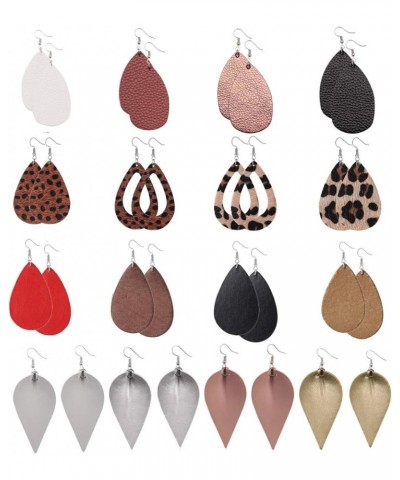 Teardrop Leather Earrings for Women Leopard Print Leather Earrings Lightweight Faux Leather Leaf Earrings 16 Pairs Leather-00...