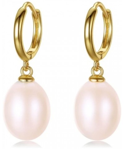 AAA Freshwater Pearl Earrings Pearl Drop Earrings 9-10mm Oval Real Pearl Earrings in 18K Gold Pink $26.99 Earrings