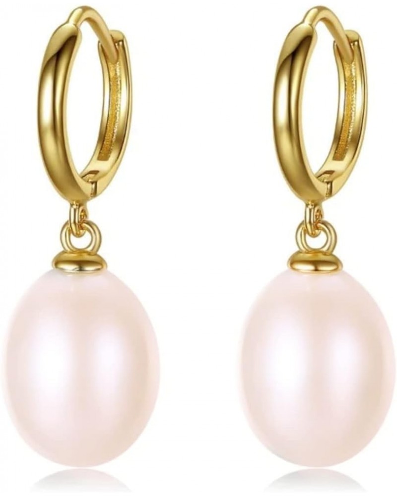 AAA Freshwater Pearl Earrings Pearl Drop Earrings 9-10mm Oval Real Pearl Earrings in 18K Gold Pink $26.99 Earrings