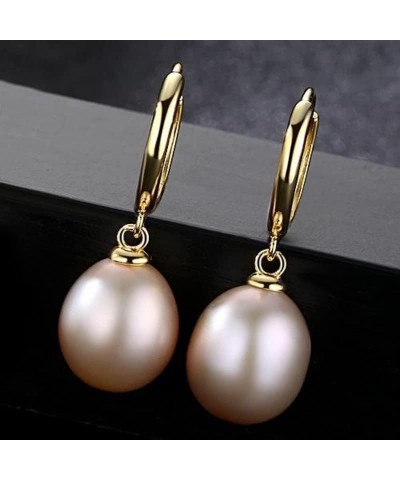 AAA Freshwater Pearl Earrings Pearl Drop Earrings 9-10mm Oval Real Pearl Earrings in 18K Gold Pink $26.99 Earrings