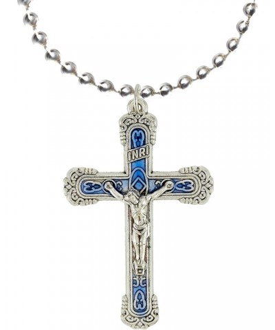 Crucifix Blue Scroll Pendant, Religious Necklace and Keychain Accessory, Catholic Gifts for Men & Women, 2 Inches, (Pack of 2...