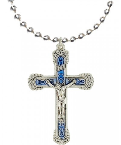 Crucifix Blue Scroll Pendant, Religious Necklace and Keychain Accessory, Catholic Gifts for Men & Women, 2 Inches, (Pack of 2...