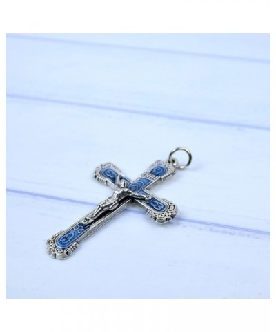 Crucifix Blue Scroll Pendant, Religious Necklace and Keychain Accessory, Catholic Gifts for Men & Women, 2 Inches, (Pack of 2...