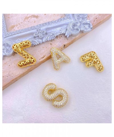 Bubble Letter Necklace Gold, 14K Gold Plated Balloon Initial Pendant Zircon Letter Name Bubble Alphabet Necklace Valentine Bi...