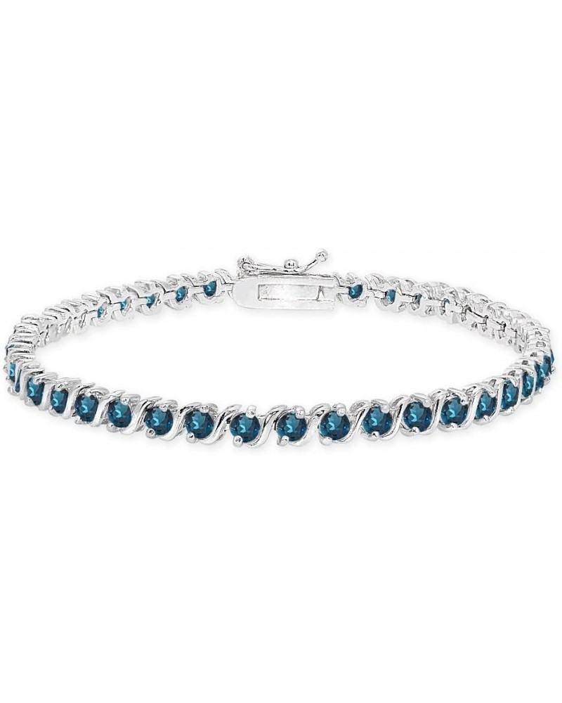 Sterling Silver Genuine, Created or Simulated Gemstone S Design Bar Classic Tennis Bracelet for Women with Gift Box London Bl...