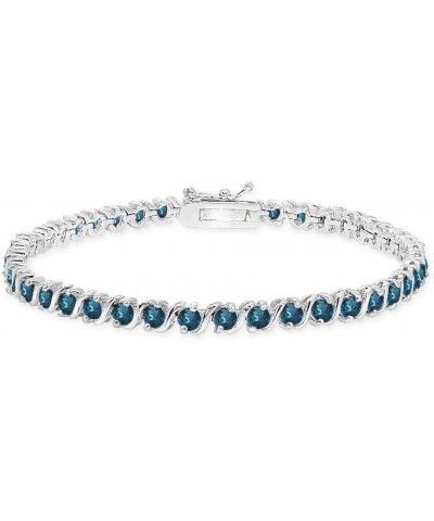 Sterling Silver Genuine, Created or Simulated Gemstone S Design Bar Classic Tennis Bracelet for Women with Gift Box London Bl...