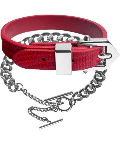 Adjustable Bondage Red/Black Leather Bracelets SM Adult Stainless Steels Bracelets Kit Cuff Restraint Sex Toy Red 7.87 Inches...