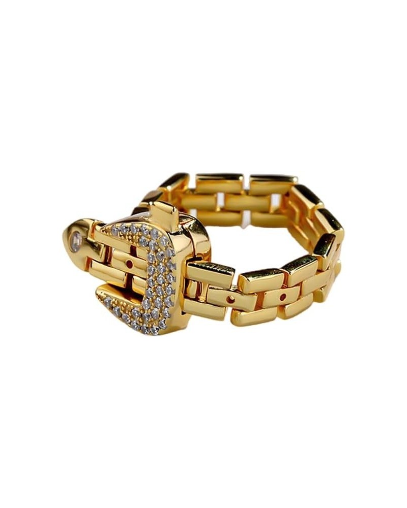 Belt Buckle Statement Ring for Women Delicate Detachable Cuba Chain Link Band Jewelry Gold $14.29 Rings