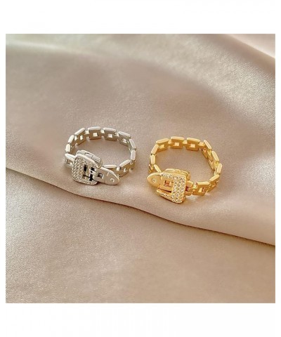 Belt Buckle Statement Ring for Women Delicate Detachable Cuba Chain Link Band Jewelry Gold $14.29 Rings