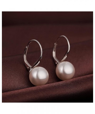 Pearl Dangle Earrings Lever Back Earrings for Women 925 Sterling Silver Cubic Zirconia Pearl Drop Earrings, CZ Diamond Pearl ...