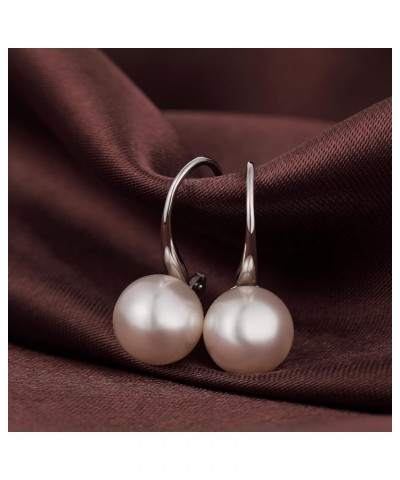 Pearl Dangle Earrings Lever Back Earrings for Women 925 Sterling Silver Cubic Zirconia Pearl Drop Earrings, CZ Diamond Pearl ...