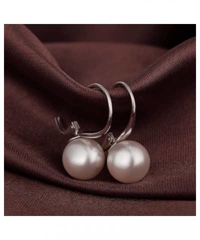 Pearl Dangle Earrings Lever Back Earrings for Women 925 Sterling Silver Cubic Zirconia Pearl Drop Earrings, CZ Diamond Pearl ...