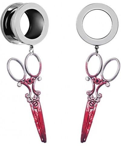 Halloween Blood Print Scissors Shape Dangle Ear Tunnels Plug Stainless Steel Double Flare Gauge Ears Expander Flesh Tunnels P...