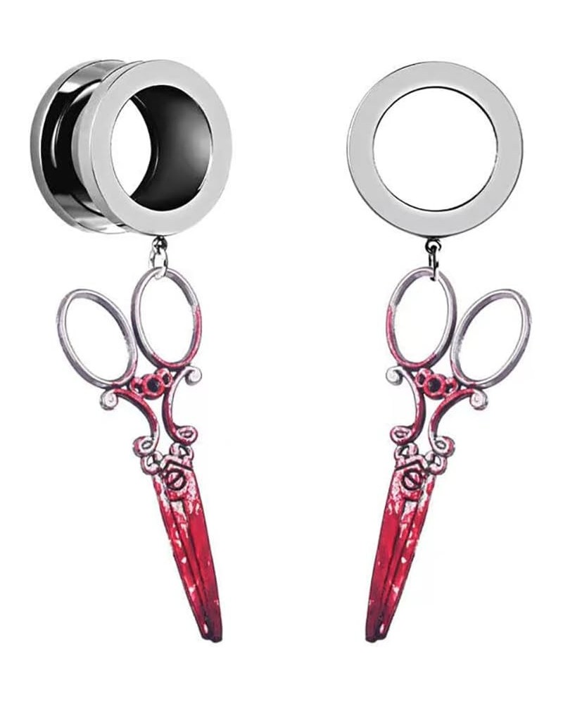 Halloween Blood Print Scissors Shape Dangle Ear Tunnels Plug Stainless Steel Double Flare Gauge Ears Expander Flesh Tunnels P...