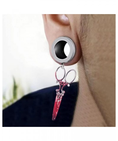 Halloween Blood Print Scissors Shape Dangle Ear Tunnels Plug Stainless Steel Double Flare Gauge Ears Expander Flesh Tunnels P...