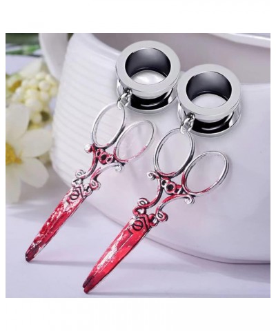 Halloween Blood Print Scissors Shape Dangle Ear Tunnels Plug Stainless Steel Double Flare Gauge Ears Expander Flesh Tunnels P...