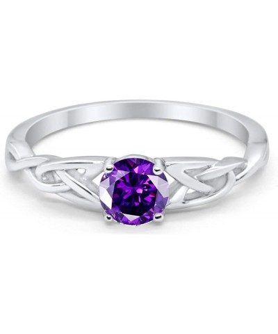 Celtic Trinity Ring Solid 925 Sterling Silver Wedding Engagement Promise Ring Solitaire Choose Color Simulated Amethyst CZ $1...