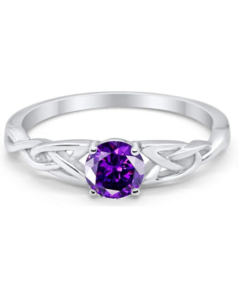 Celtic Trinity Ring Solid 925 Sterling Silver Wedding Engagement Promise Ring Solitaire Choose Color Simulated Amethyst CZ $1...