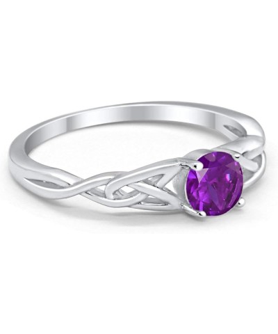 Celtic Trinity Ring Solid 925 Sterling Silver Wedding Engagement Promise Ring Solitaire Choose Color Simulated Amethyst CZ $1...