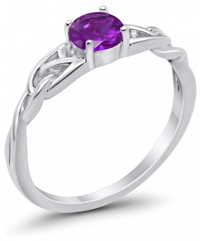 Celtic Trinity Ring Solid 925 Sterling Silver Wedding Engagement Promise Ring Solitaire Choose Color Simulated Amethyst CZ $1...