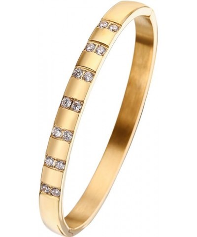 8mm Width Stainless Steel Cubic Zircon Filled Open Clasp Bangle Bracelet Gold $8.84 Bracelets