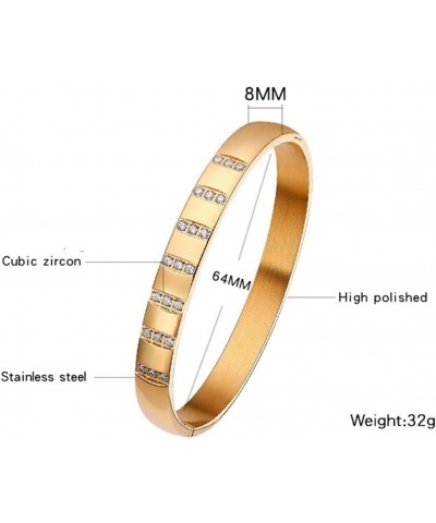 8mm Width Stainless Steel Cubic Zircon Filled Open Clasp Bangle Bracelet Gold $8.84 Bracelets